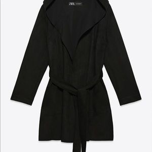 Zara black faux suede hooded jacket